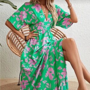 Floral Green and Pink Maxi Skirt